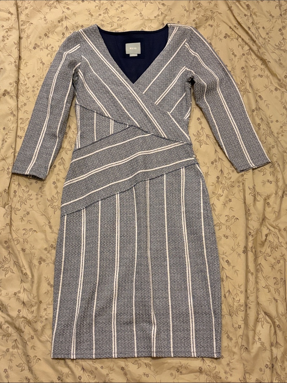 Anthropologie Maeve Amelia Column Striped Faux Wrap Dress